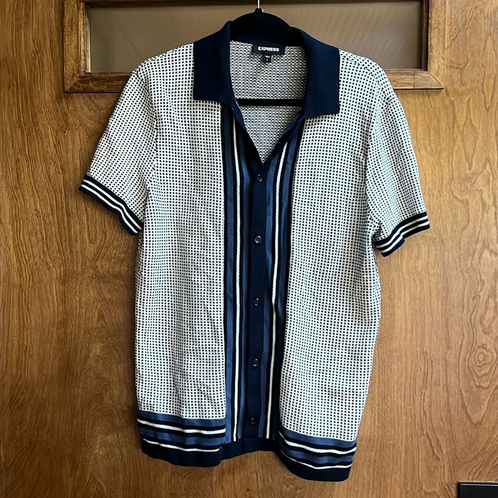 Framed Birdseye Print Short Sleeve Cotton Sweater Polo